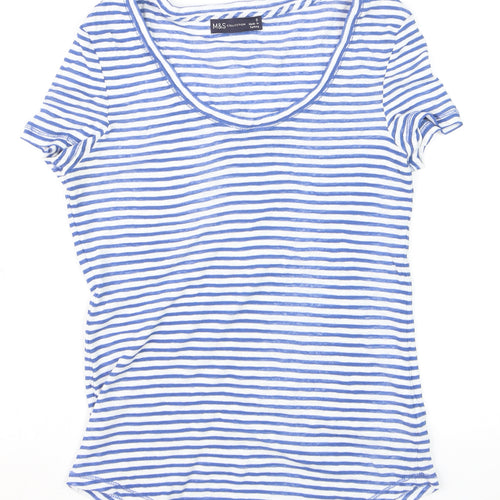 Marks and Spencer Women Blue Striped Basic T-Shirt Size 6