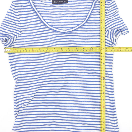 Marks and Spencer Women Blue Striped Basic T-Shirt Size 6