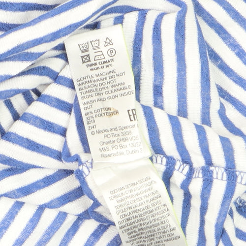 Marks and Spencer Women Blue Striped Basic T-Shirt Size 6