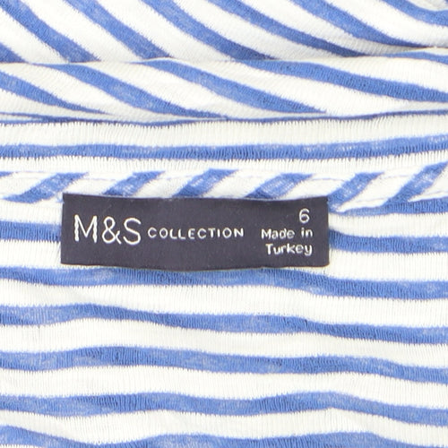 Marks and Spencer Women Blue Striped Basic T-Shirt Size 6