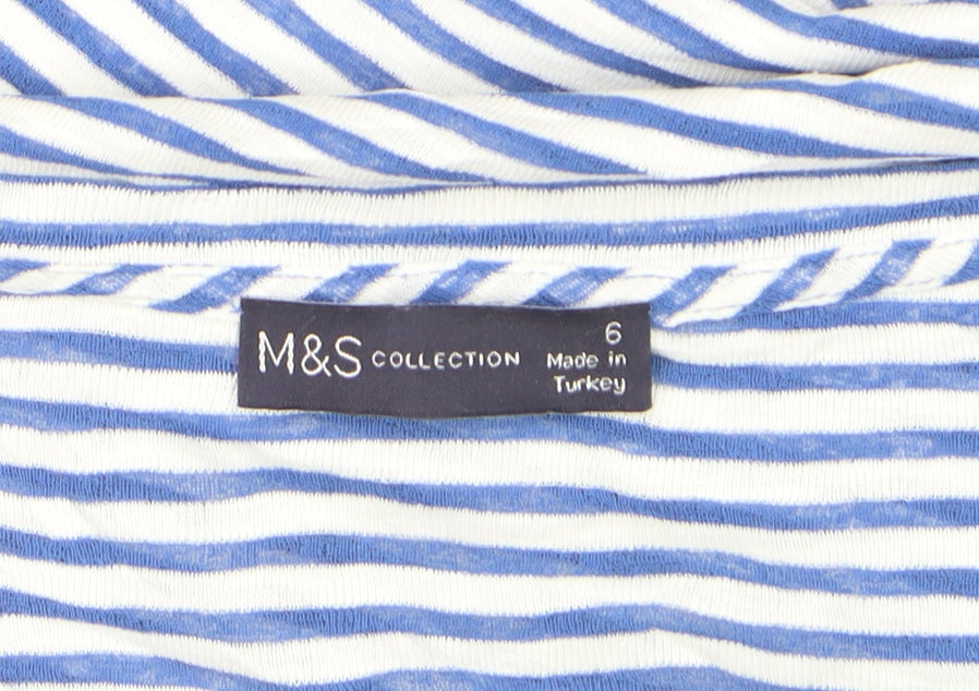 Marks and Spencer Women Blue Striped Basic T-Shirt Size 6