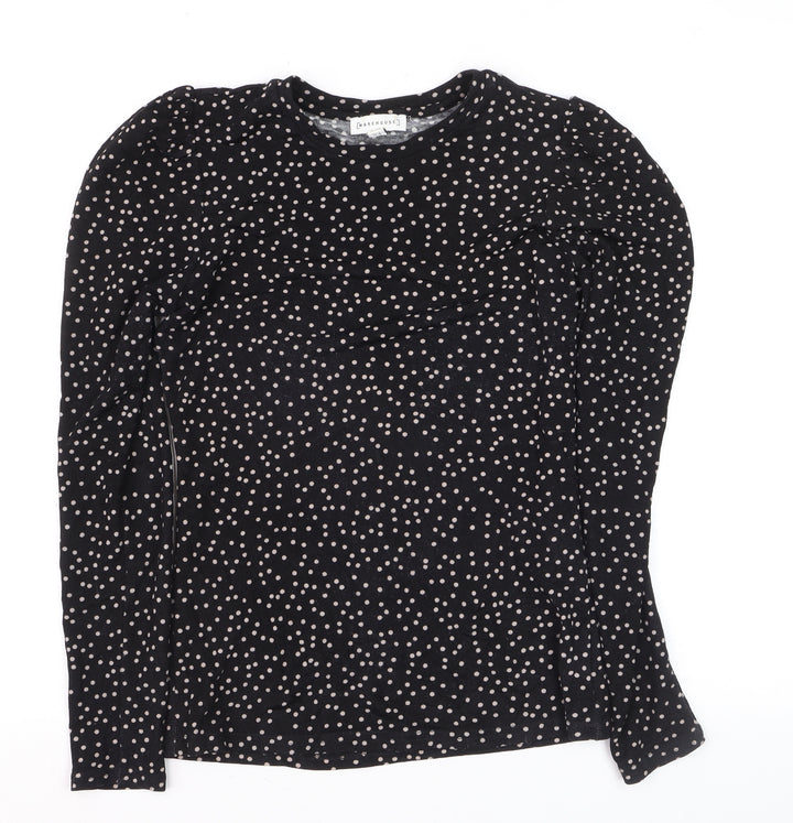 Warehouse Women’s Black Polka Dot Long Sleeve Jersey Blouse Size 8