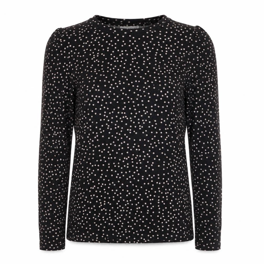 Warehouse Women’s Black Polka Dot Long Sleeve Jersey Blouse Size 8