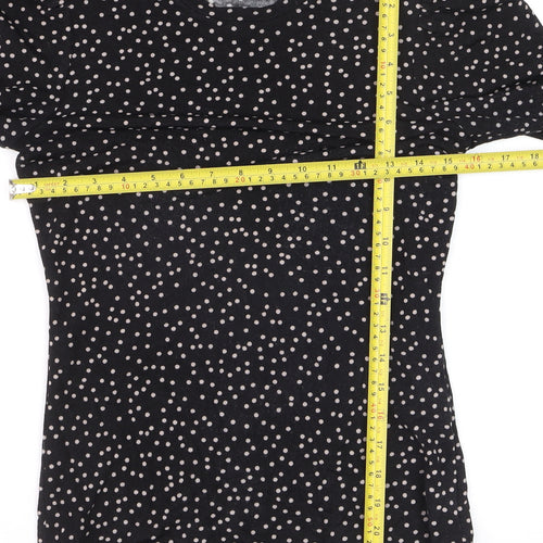 Warehouse Women’s Black Polka Dot Long Sleeve Jersey Blouse Size 8