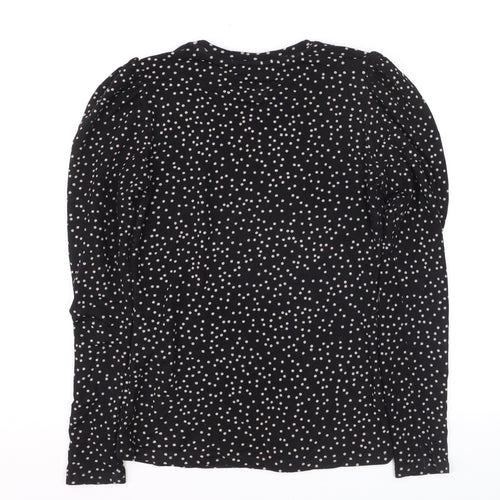 Warehouse Women’s Black Polka Dot Long Sleeve Jersey Blouse Size 8