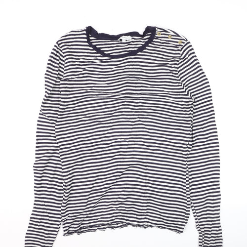 Warehouse Women Blue Striped Cotton Long Sleeve Pullover Jumper Size 12