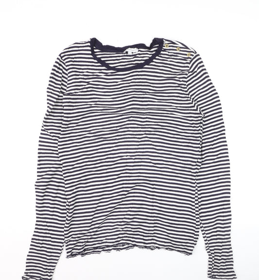 Warehouse Women Blue Striped Cotton Long Sleeve Pullover Jumper Size 12