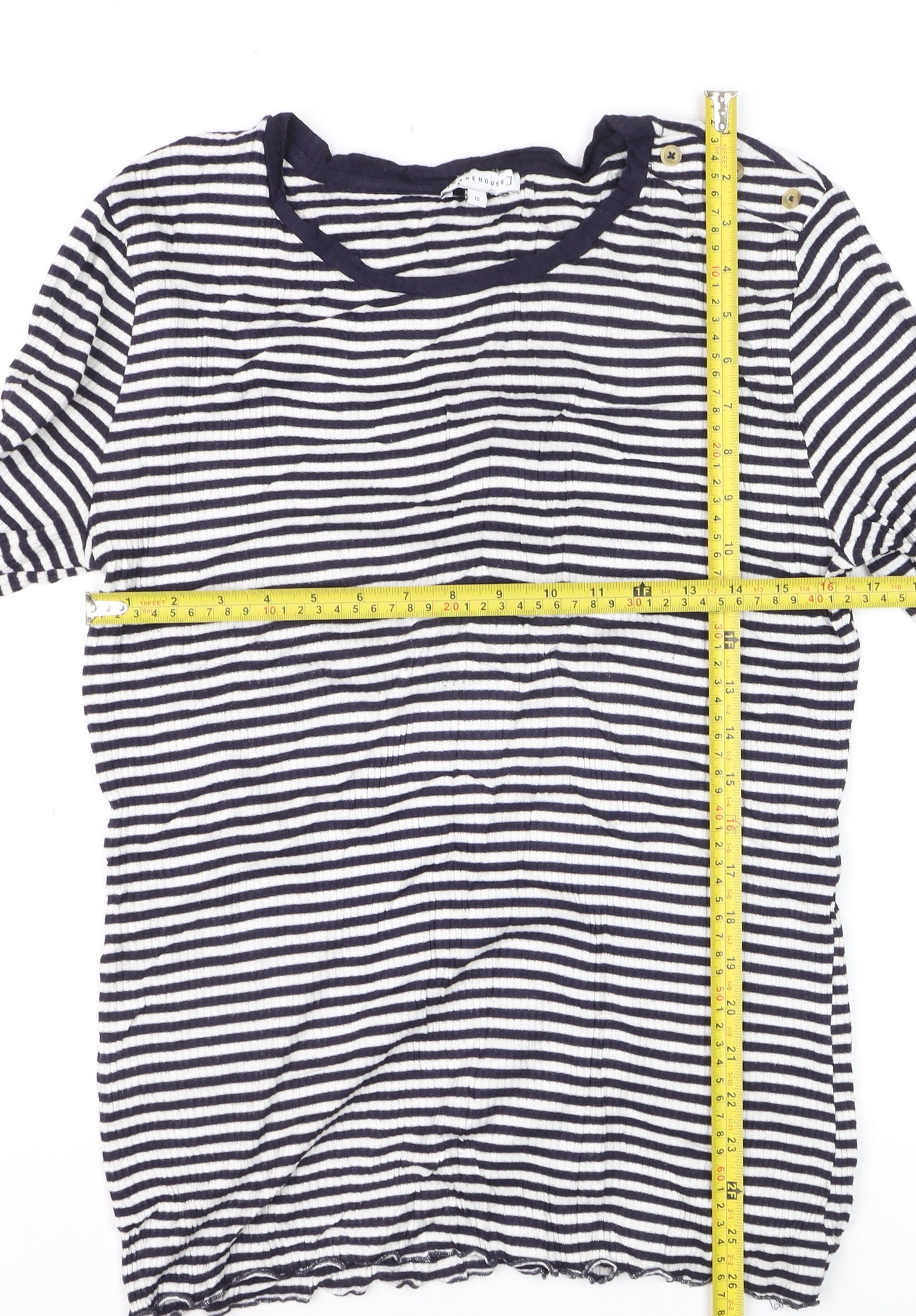 Warehouse Women Blue Striped Cotton Long Sleeve Pullover Jumper Size 12