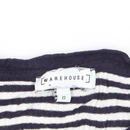 Warehouse Women Blue Striped Cotton Long Sleeve Pullover Jumper Size 12