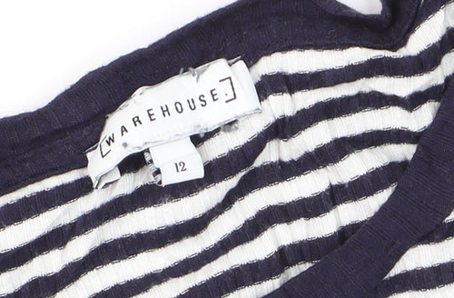 Warehouse Women Blue Striped Cotton Long Sleeve Pullover Jumper Size 12
