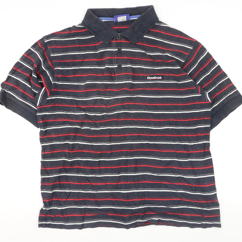Reebok Men's Blue Striped Polo Shirt Size L Regular Fit