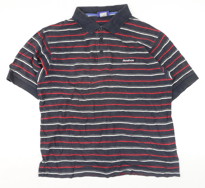 Reebok Men's Blue Striped Polo Shirt Size L Regular Fit
