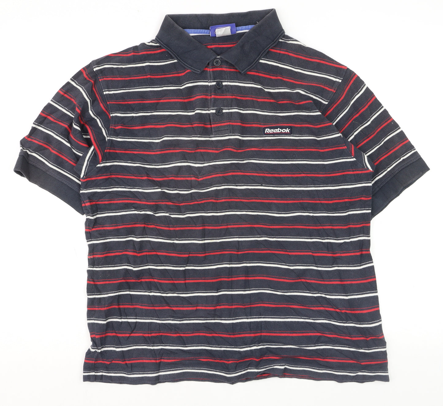 Reebok Men's Blue Striped Polo Shirt Size L Regular Fit