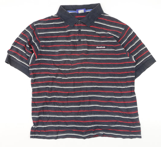 Reebok Men's Blue Striped Polo Shirt Size L Regular Fit