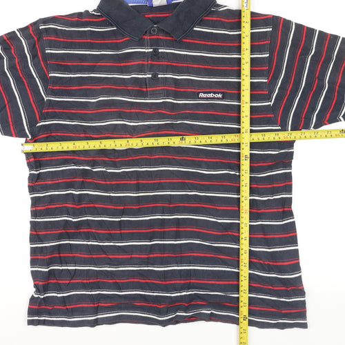 Reebok Men's Blue Striped Polo Shirt Size L Regular Fit