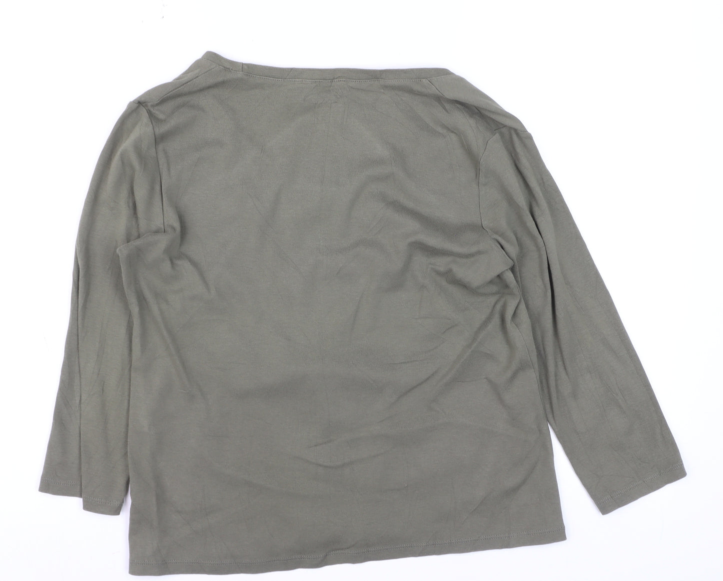 Marks and Spencer Women’s Grey Embellished 3/4 Sleeve Cotton T-Shirt Size M