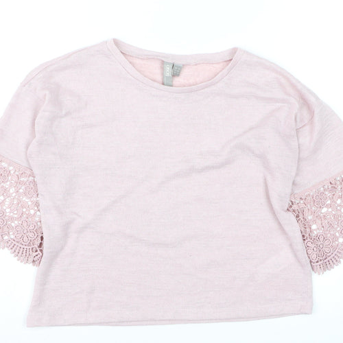 ASOS Women Pink Crochet Flared Sleeve Pullover Jumper Size 6