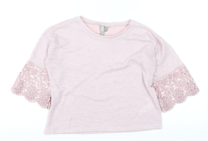 ASOS Women Pink Crochet Flared Sleeve Pullover Jumper Size 6