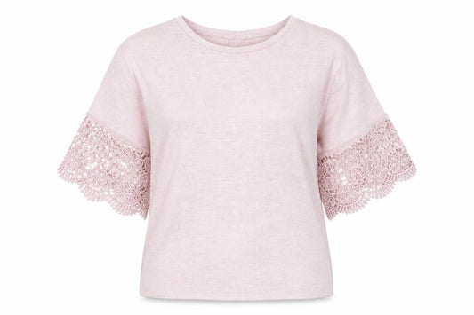 Front view of ASOS Women Pink Crochet Flared Sleeve jumper, size 6