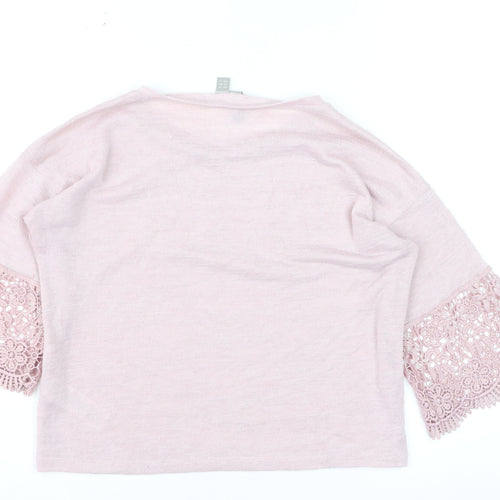 ASOS Women Pink Crochet Flared Sleeve Pullover Jumper Size 6