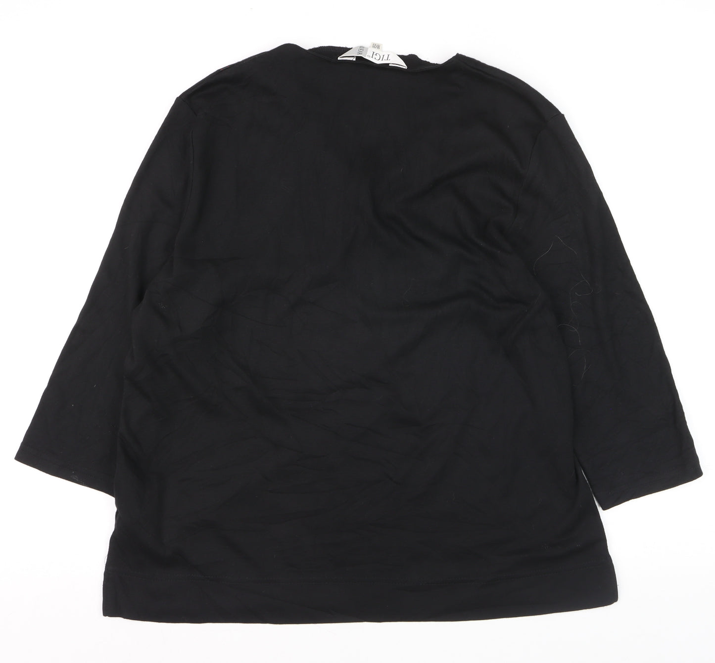 Tigi Wear Women's Black 3/4 Sleeve Floral Sequin V-Neck Top Size 18