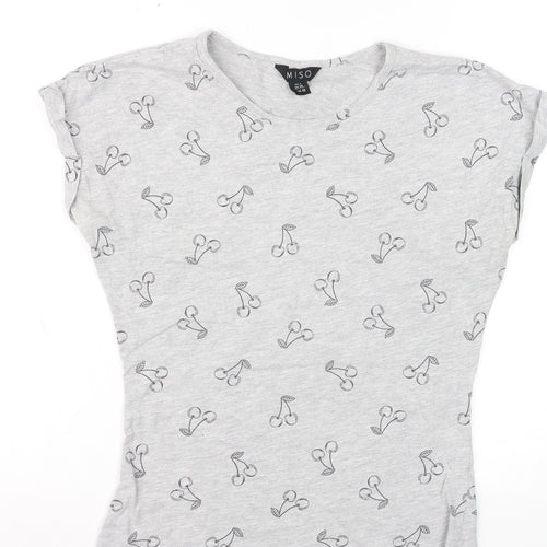 Miso Womens Grey Cherry Print Basic T-Shirt Size 10