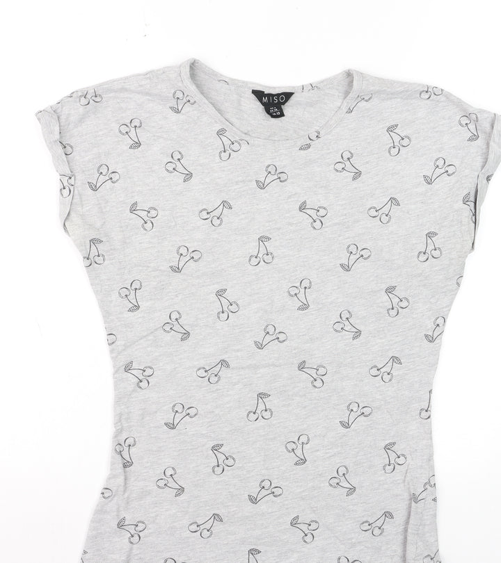 Miso Womens Grey Cherry Print Basic T-Shirt Size 10