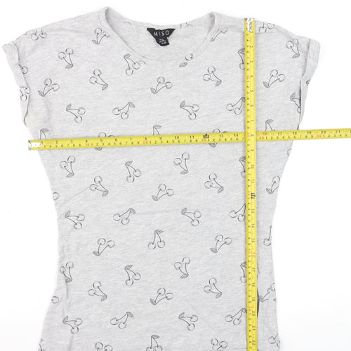 Miso Womens Grey Cherry Print Basic T-Shirt Size 10