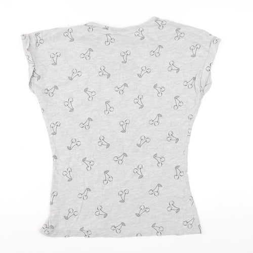 Miso Womens Grey Cherry Print Basic T-Shirt Size 10
