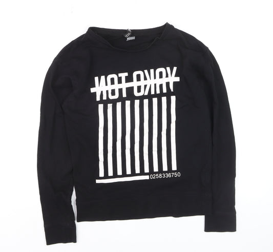 ASOS Women Black XS Pullover Sweatshirt Graphic Print Long Sleeve