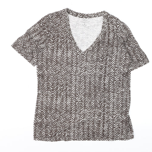 Banana Republic Women Brown Geometric V-Neck Short Sleeve T-Shirt M
