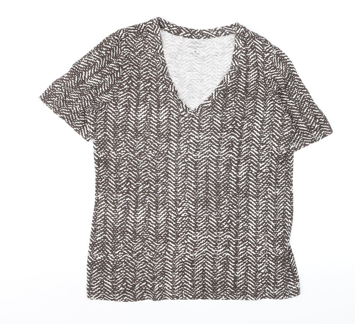 Banana Republic Women Brown Geometric V-Neck Short Sleeve T-Shirt M