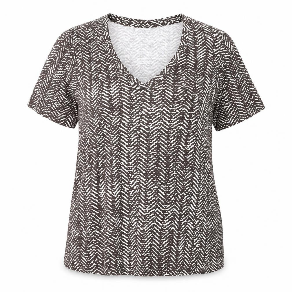 Banana Republic Women Brown Geometric V-Neck Short Sleeve T-Shirt M