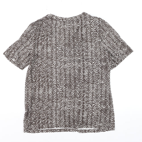Banana Republic Women Brown Geometric V-Neck Short Sleeve T-Shirt M