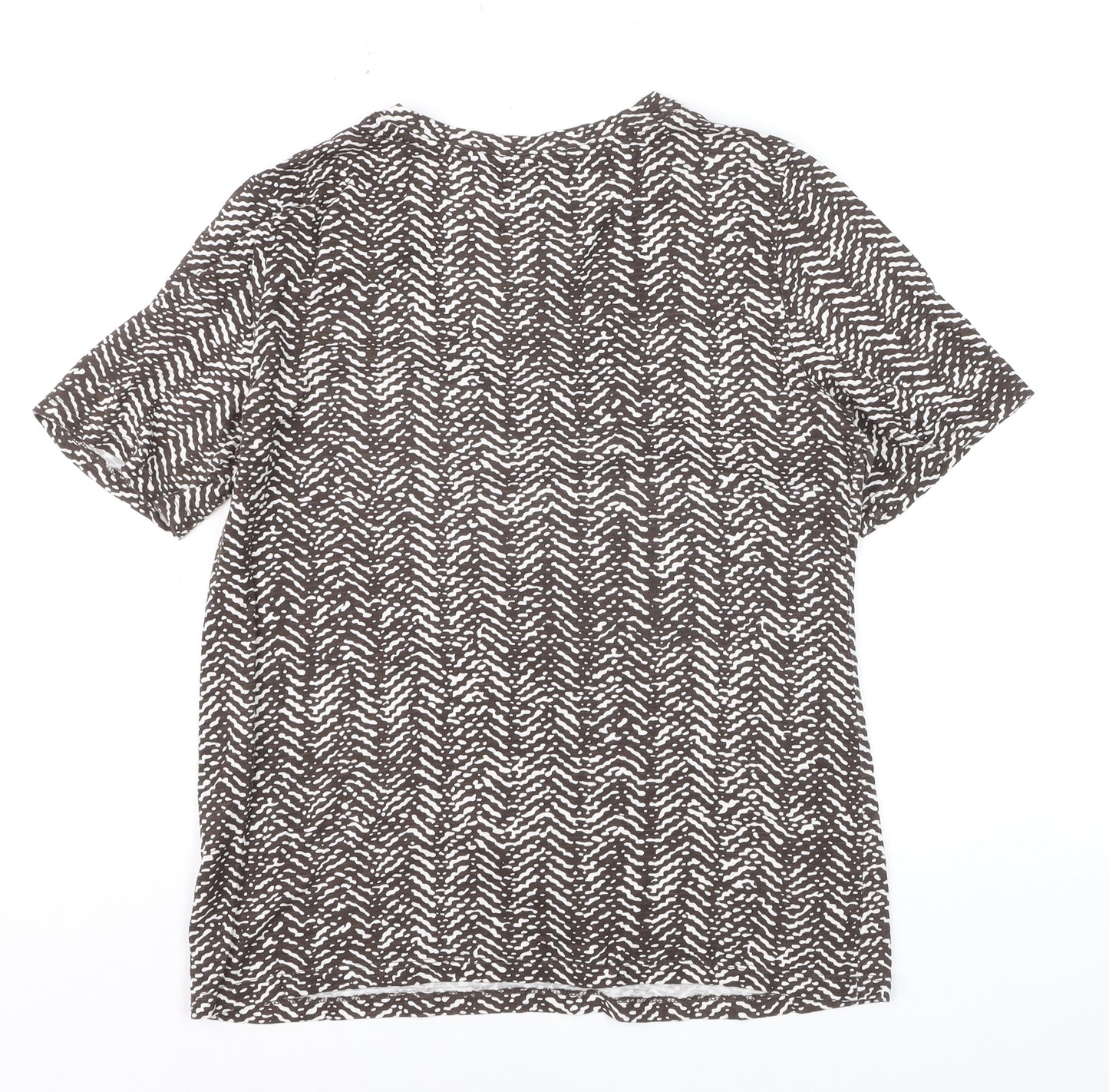 Banana Republic Women Brown Geometric V-Neck Short Sleeve T-Shirt M