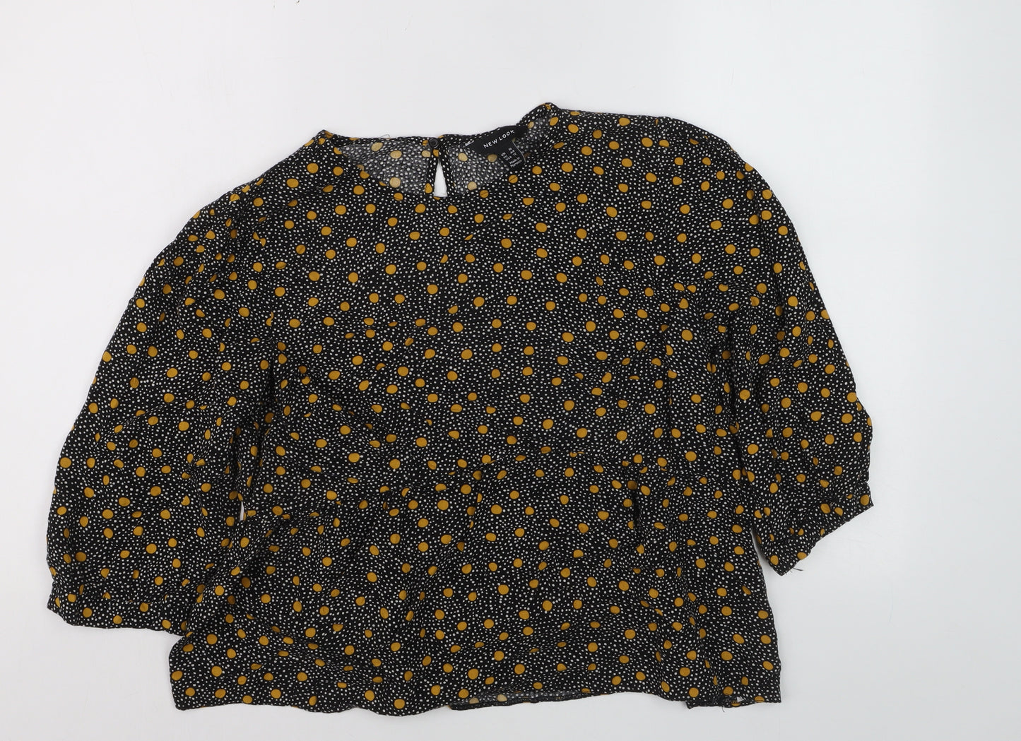 New Look Women Black Polka Dot Viscose Tunic Blouse Size 16