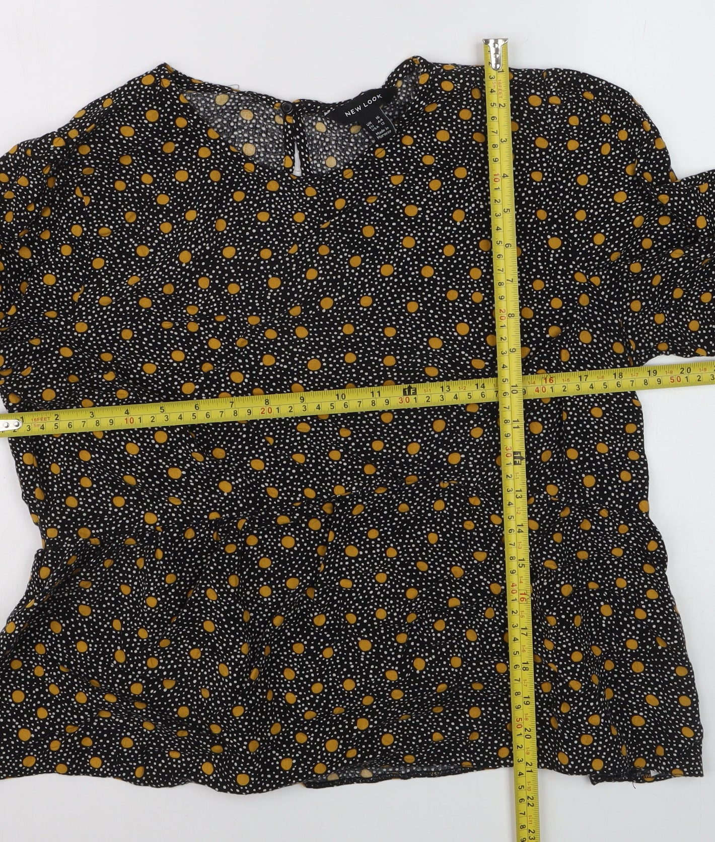 New Look Women Black Polka Dot Viscose Tunic Blouse Size 16