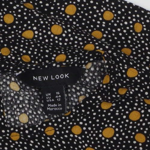 New Look Women Black Polka Dot Viscose Tunic Blouse Size 16
