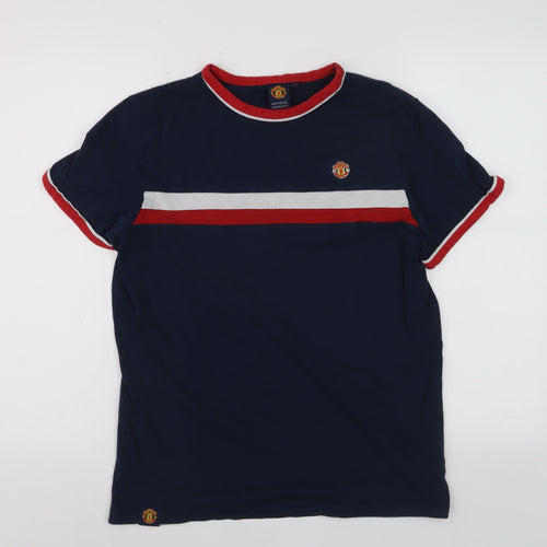 Manchester United Men’s Blue Small Polo Shirt Cotton Colourblock Logo