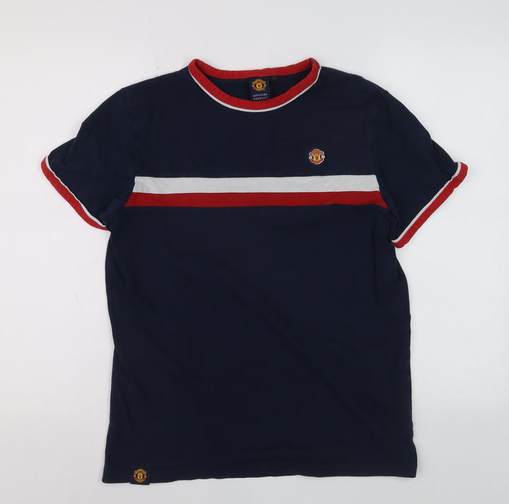 Manchester United Men’s Blue Small Polo Shirt Cotton Colourblock Logo