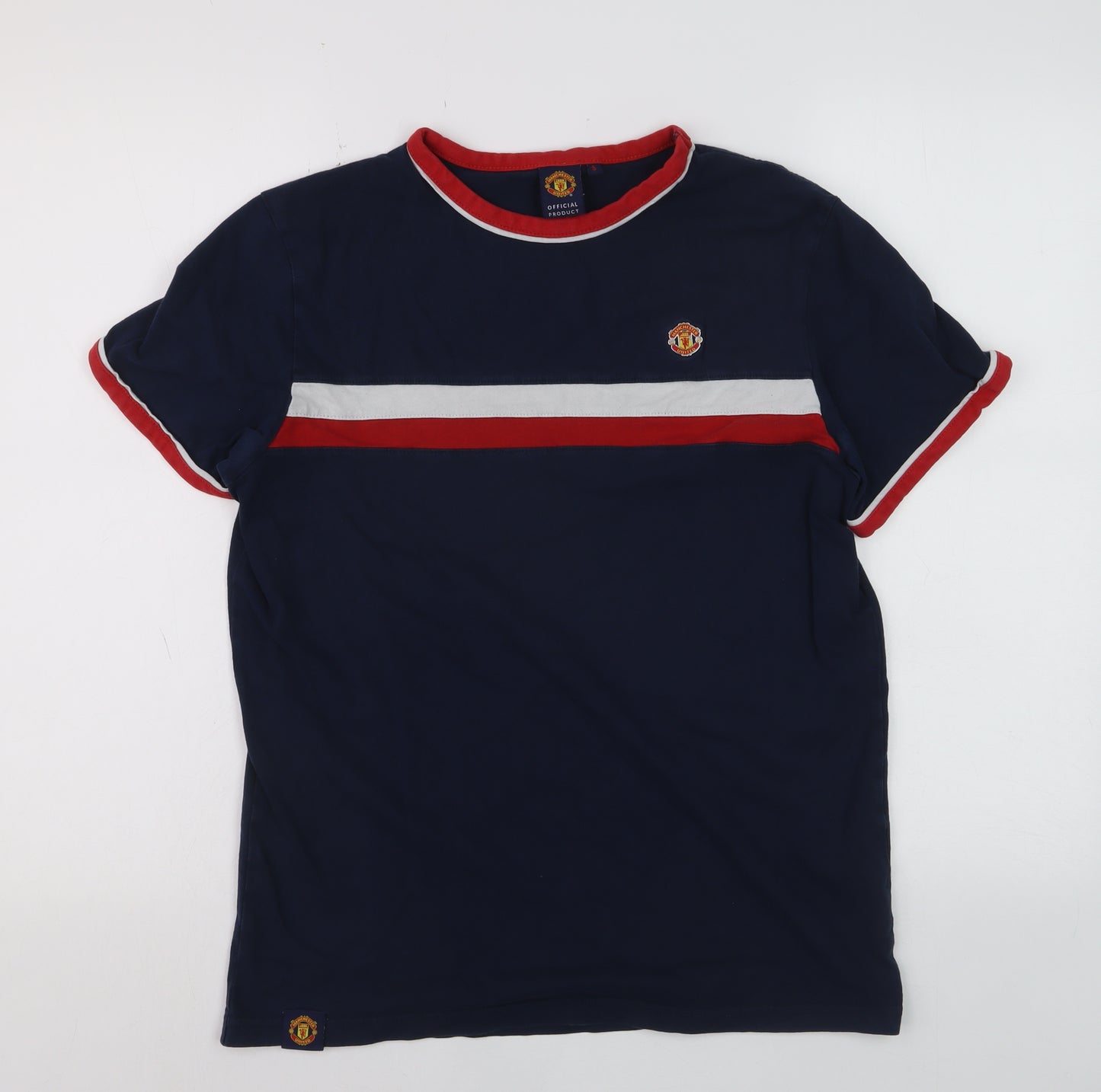 Manchester United Men’s Blue Small Polo Shirt Cotton Colourblock Logo