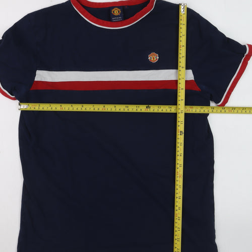 Manchester United Men’s Blue Small Polo Shirt Cotton Colourblock Logo