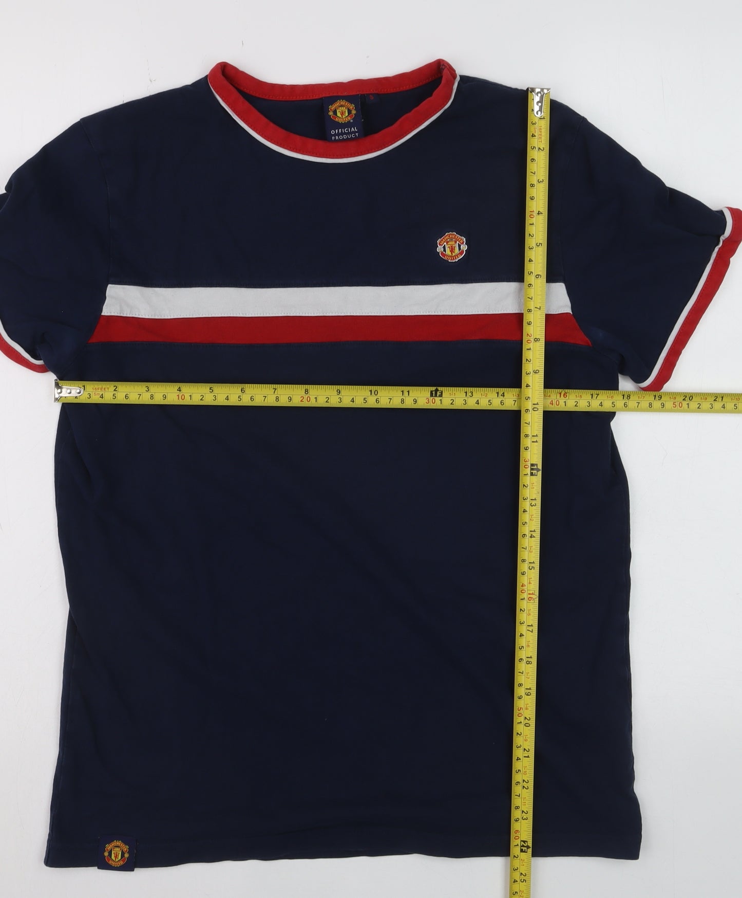 Manchester United Men’s Blue Small Polo Shirt Cotton Colourblock Logo