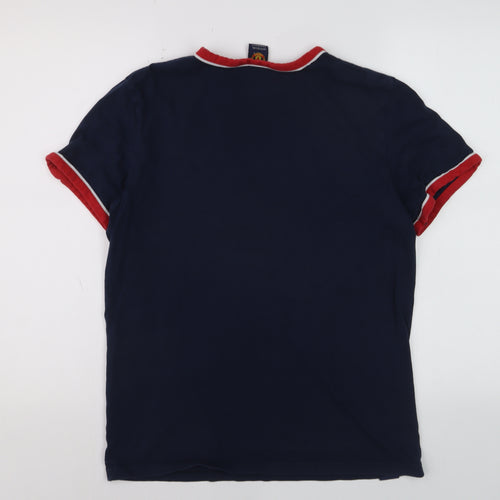 Manchester United Men’s Blue Small Polo Shirt Cotton Colourblock Logo