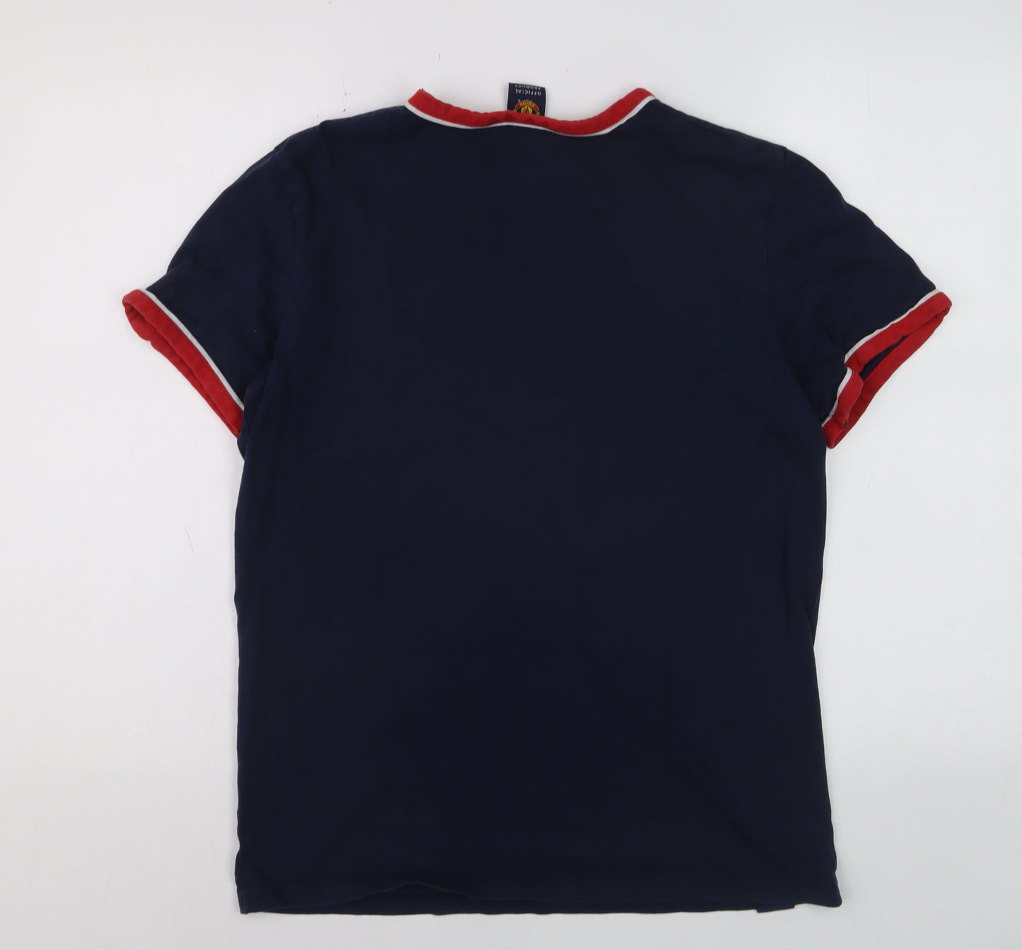 Manchester United Men’s Blue Small Polo Shirt Cotton Colourblock Logo