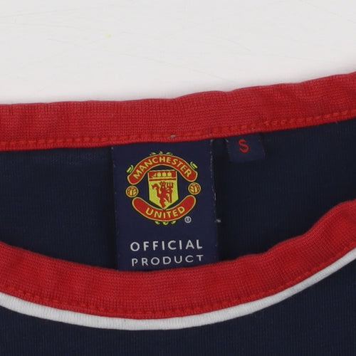 Manchester United Men’s Blue Small Polo Shirt Cotton Colourblock Logo