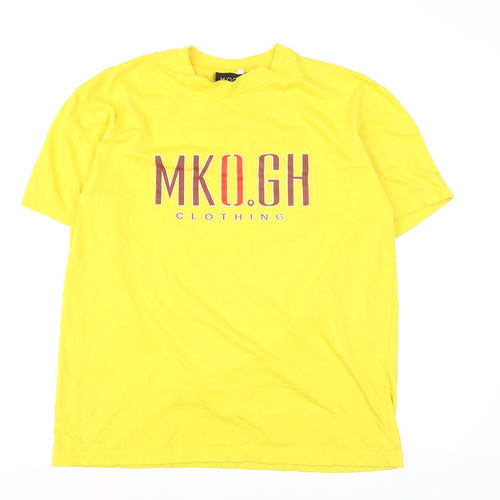 MKO GH Men’s Yellow Graphic Print Crew Neck Cotton T-Shirt XL