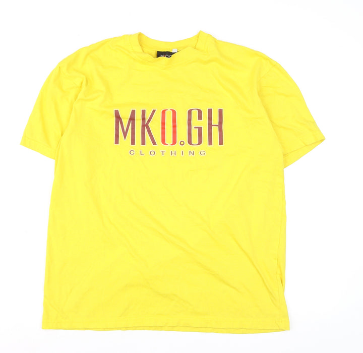 MKO GH Men’s Yellow Graphic Print Crew Neck Cotton T-Shirt XL