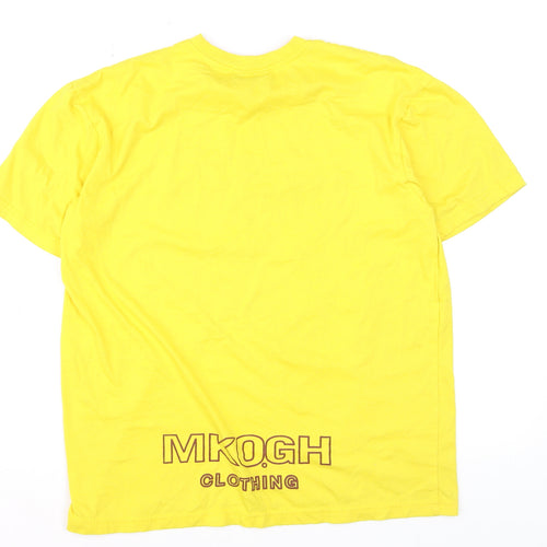 MKO GH Men’s Yellow Graphic Print Crew Neck Cotton T-Shirt XL