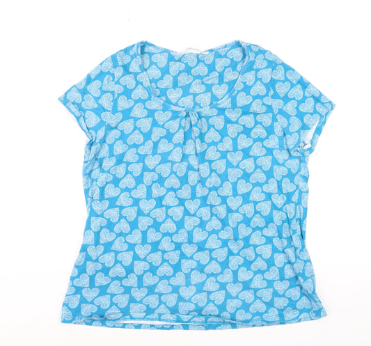 BHS Women Blue Heart Print Cotton T-Shirt Size 16